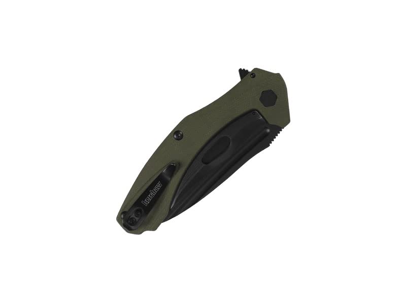 Kershaw Natrix XL Pocketknife (7008OLBLK); 3.75-inch Drop-Point Blade with Black-Oxide Coated 8Cr13MoV Steel; Olive-Drab G10 Handle Scales; KVT Ball-Bearing Manual Open; Reversible Pocketclip; 4.1 oz