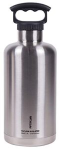 fifty/fifty growler, double wall vacuum insulated water bottle, stainless steel, 3 finger cap w/ standard top, silver, 64oz/1.9l, 64 ounce