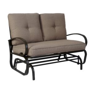 kozyard cozy two rocking love seats glider swing bench/rocker for patio, yard with soft cushion and sturdy frame (beige)