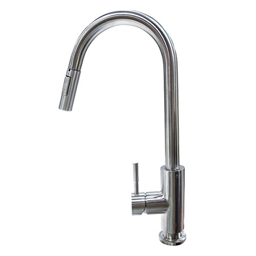 Lippert Components Flow Max Bullet Pull-Down Kitchen Faucet with Toggle Stream/Spray Options, 304-Grade Stainless Steel Construction for Residential Homes or RV Kitchens - 719333