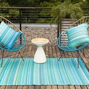 Fab Habitat Outdoor Premium Recycled Plastic Pillow - Waterproof, Fade Resistant - Striped - Patio, Porch, Deck, Balcony - Cancun - Turquoise & Moss Green - 20" x 20"