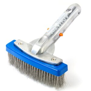 aquatix pro heavy duty pool brush, durable 5" swimming pool cleaner brush best for tackling stubborn stains, aluminium handle & stainless steel bristles, suitable for concrete & gunite pools.