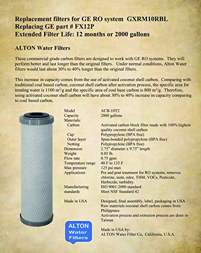 Combo Pack FX12M and FX12P Alton Brand Compatible Replacement Filters for GXRM10RBL GXRM10G RO systems, 2 Carbon Filters, 1 RO Membrane Filter