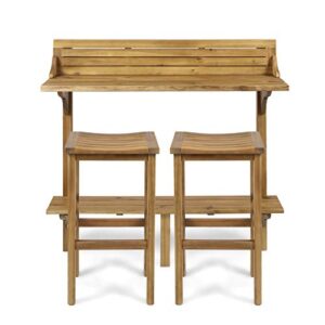 christopher knight home caribbean outdoor acacia wood balcony bar set, 3-pcs set, natural stained light brown