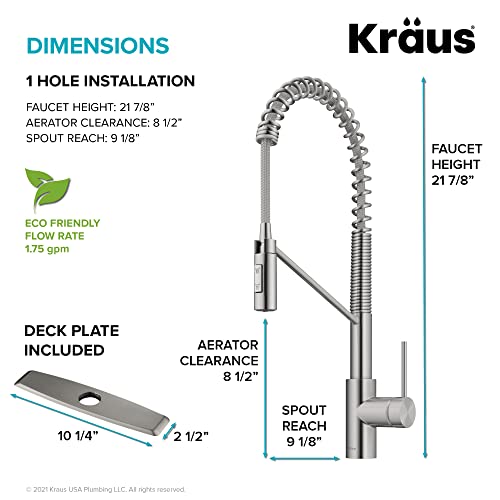 Kraus KPF-2631SFS Oletto Single Handle Commercial Kitchen Faucet, 21.85 inch, Pull Down Stainless Steel