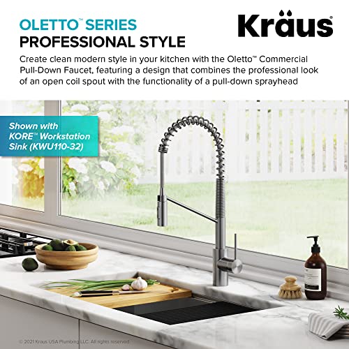 Kraus KPF-2631SFS Oletto Single Handle Commercial Kitchen Faucet, 21.85 inch, Pull Down Stainless Steel