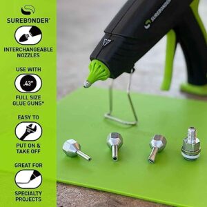 Surebonder Interchangeable Hot Glue Gun Nozzles - 4 Pack Includes Adapter, Small & Large Round Nozzles, Flat Nozzle - Made of Aluminum for Durability & Smooth Glue Flow