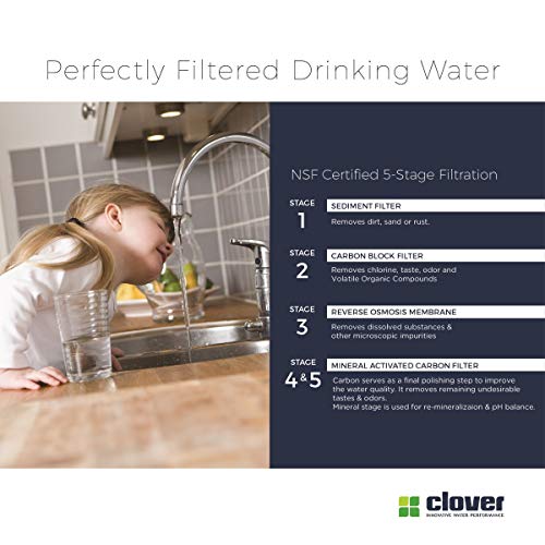 Clover Easy-Install Compact RO Water Filter System, 5-Stage in 4 Filters (Includes Quick-Connect Fittings, Mineral Filter, Quick-Change Filters, Ice-Maker Kit and 20’ Tubing)