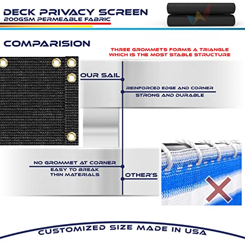 Windscreen4less 3'x15' Deck Balcony Privacy Screen for Deck Pool Fence Railings Apartment Balcony Privacy Screen for Patio Yard Porch Chain Link Fence Condo with Zip Ties Black