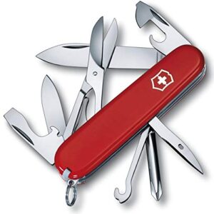 victorinox super tinker swiss army pocket knife, medium, multi tool, 14 functions, blade, bottle opener, red