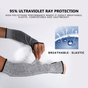 Cut Resistant Sleeves 14-Inch Arm Protection Knit Sleeves - Level 5 Protection, Slash Resistant Sleeves with Thumb Slot Helps Prevent Scrapes, Scratches Skin Irritations UV-Protection, 1 Pair