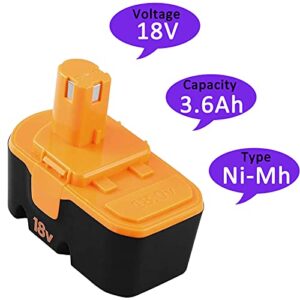 Forrat [Upgraded 3.6Ah] 2 Pack P100 Ni-Mh Replacement Battery Compatible with Ryobi 18V Battery P101 ABP1801 ABP1803 BPP1820 1322401 1400672 1323303 130255004 130224007 130224028 130224054