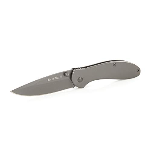 Sheffield 12169 Berda Assisted Survival Knife | 3 Inch Drop Point Folding Pocket Knife | Assisted Opening EDC Knife| Steel Handle | Tactical Knife for Camping, Men’s Gift, EDC & More | Pocket Clip