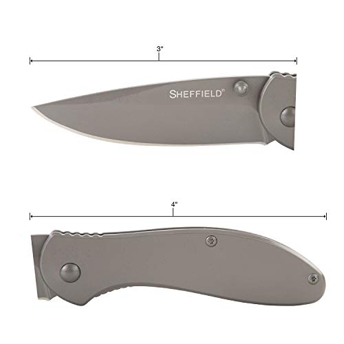 Sheffield 12169 Berda Assisted Survival Knife | 3 Inch Drop Point Folding Pocket Knife | Assisted Opening EDC Knife| Steel Handle | Tactical Knife for Camping, Men’s Gift, EDC & More | Pocket Clip