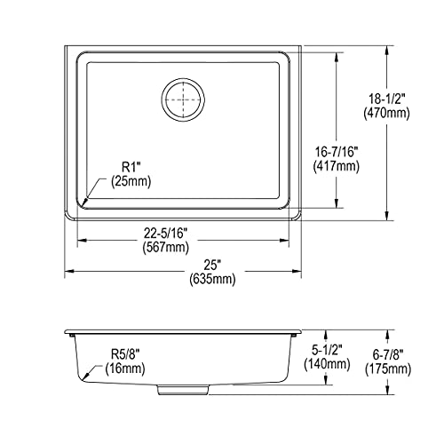 Elkay Quartz Classic ELGUAD2519PDBK0 Black Single Bowl Undermount ADA Sink with Perfect Drain