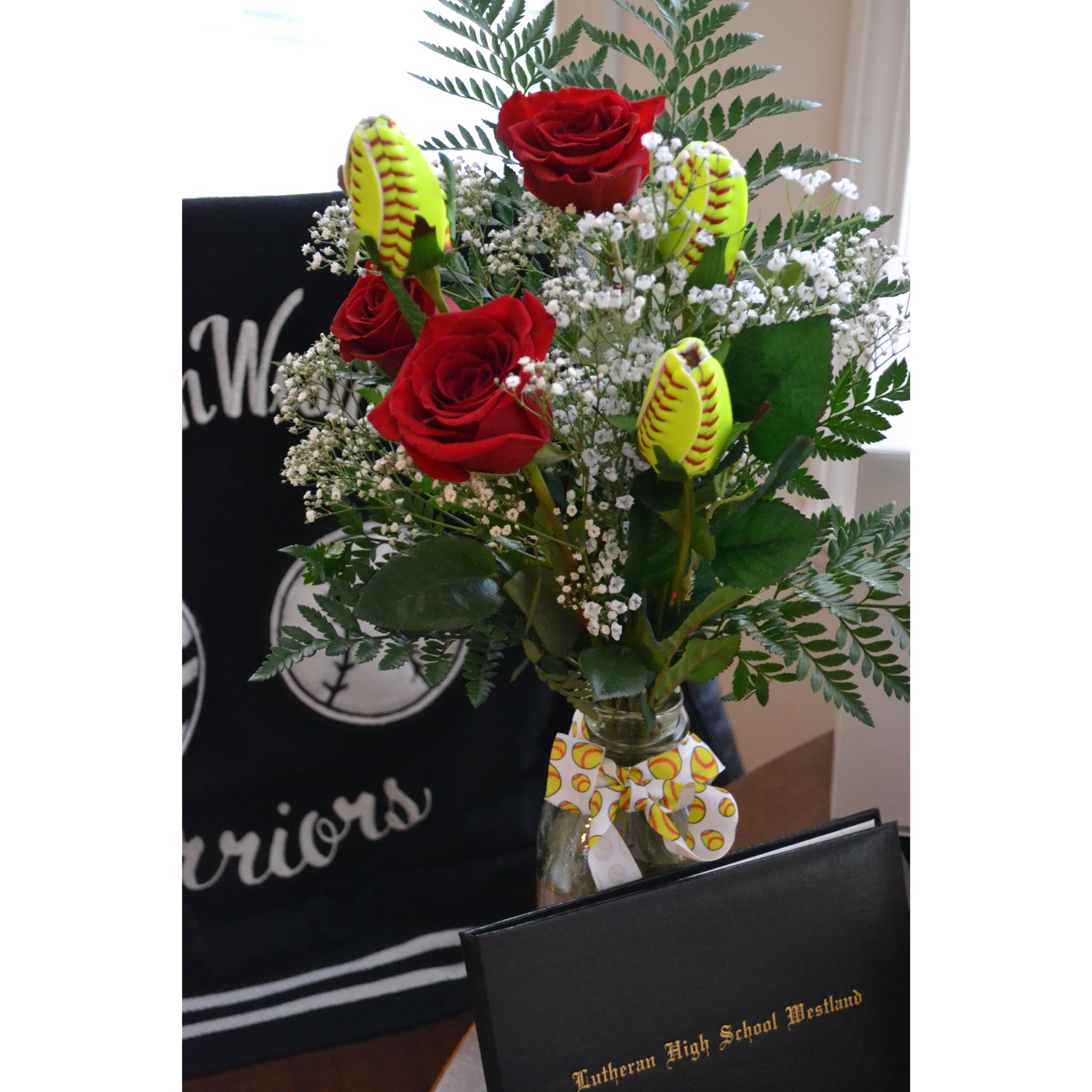 Softball Rose with Graduation Year - Handmade with Authentic Premium Softball Covers - Original Sports Roses Design