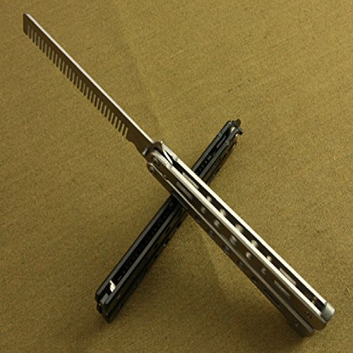 AZZORI Stainless Steel Silver Practice Butterfly In Knife Trainer Training Folding Knife Dull Tool Outdoor Camping Butterfly Knife Comb