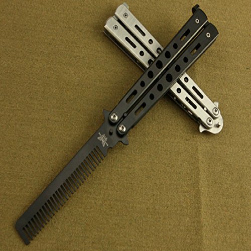 AZZORI Stainless Steel Silver Practice Butterfly In Knife Trainer Training Folding Knife Dull Tool Outdoor Camping Butterfly Knife Comb