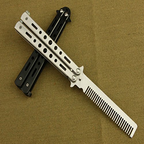 AZZORI Stainless Steel Silver Practice Butterfly In Knife Trainer Training Folding Knife Dull Tool Outdoor Camping Butterfly Knife Comb