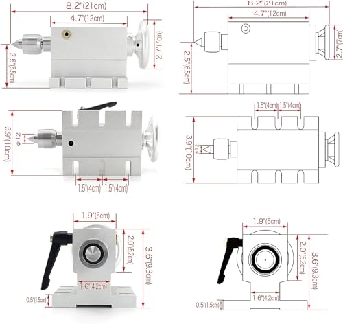 CNCTOPBAOS K12-100mm CNC Router Milling Machine Rotational Axis 4th Axis A axis Rotary Table A axis 100mm 4 jaw chuck dividing head,MT2 65mm Tailstock Reducing ratio 6:1 for CNC Engraving Machine