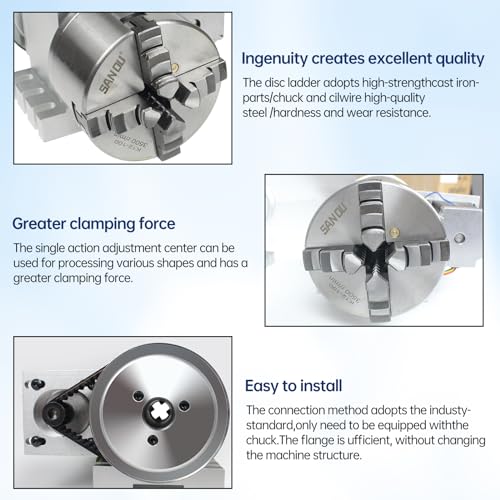 CNCTOPBAOS K12-100mm CNC Router Milling Machine Rotational Axis 4th Axis A axis Rotary Table A axis 100mm 4 jaw chuck dividing head,MT2 65mm Tailstock Reducing ratio 6:1 for CNC Engraving Machine