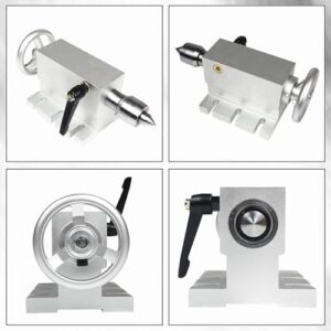 CNCTOPBAOS K12-100mm CNC Router Milling Machine Rotational Axis 4th Axis A axis Rotary Table A axis 100mm 4 jaw chuck dividing head,MT2 65mm Tailstock Reducing ratio 6:1 for CNC Engraving Machine