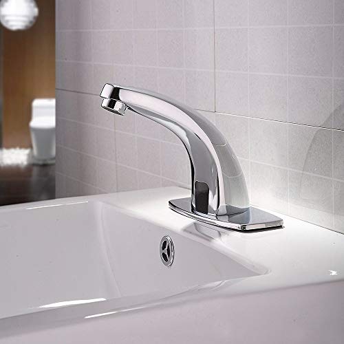 POMU Deck Mount Solid Brass Auto Sensor Bathroom Sink Faucet with Automatic Sensor Chrome Bath Tub Faucet Tub Faucets Polished Chrome