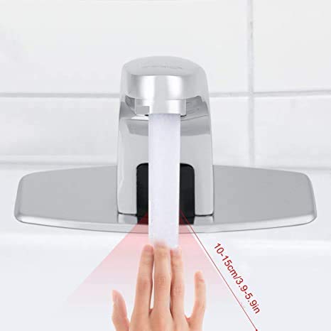 POMU Deck Mount Solid Brass Auto Sensor Bathroom Sink Faucet with Automatic Sensor Chrome Bath Tub Faucet Tub Faucets Polished Chrome