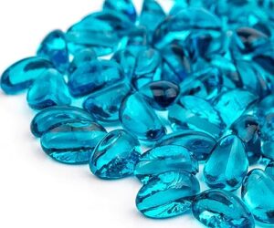 akoya outdoor essentials 10-pound fire glass cashew 1-inch reflective tempered crystal beads for fire pit (caribbean blue)