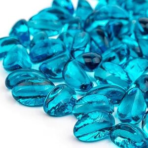 AKOYA Outdoor Essentials 10-Pound Fire Glass Cashew 1-inch Reflective Tempered Crystal Beads for Fire Pit (Caribbean Blue)