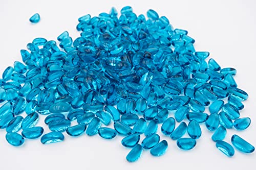 AKOYA Outdoor Essentials 10-Pound Fire Glass Cashew 1-inch Reflective Tempered Crystal Beads for Fire Pit (Caribbean Blue)