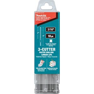 Makita B-61173 3/16" x 4" SDS-Plus Bit, 3-Cutter, 10/Pk