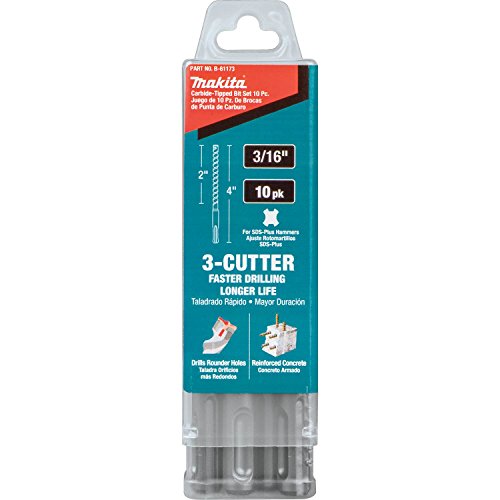 Makita B-61173 3/16" x 4" SDS-Plus Bit, 3-Cutter, 10/Pk