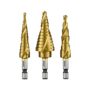 neiko - 43219-22909 10181a quick change hss titanium coated spiral grooved step drill bit 3-piece set | 31 step sizes in one kit