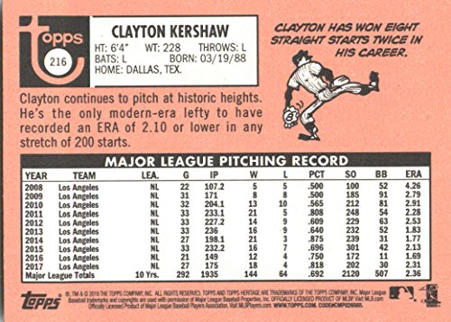 2018 Topps Heritage #216 Clayton Kershaw Los Angeles Dodgers Baseball Card