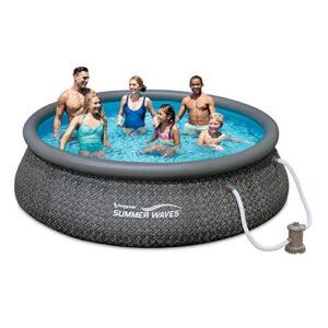 Summer Waves P10012361 Quick Set 12ft x 36in Outdoor Round Ring Inflatable Above Ground Swimming Pool with Filter Pump and Filter Cartridge, Gray