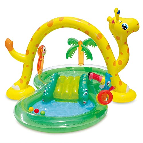 Summer Waves 8.5ft x 6.3ft x 50in Inflatable Jungle Kiddie Swimming Pool Splash Play Center with Slide and Sprinkler