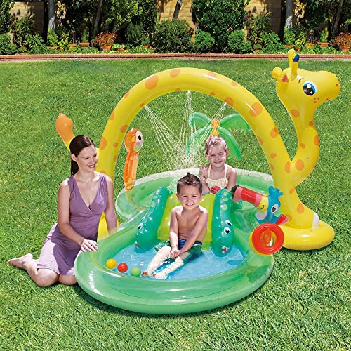 Summer Waves 8.5ft x 6.3ft x 50in Inflatable Jungle Kiddie Swimming Pool Splash Play Center with Slide and Sprinkler