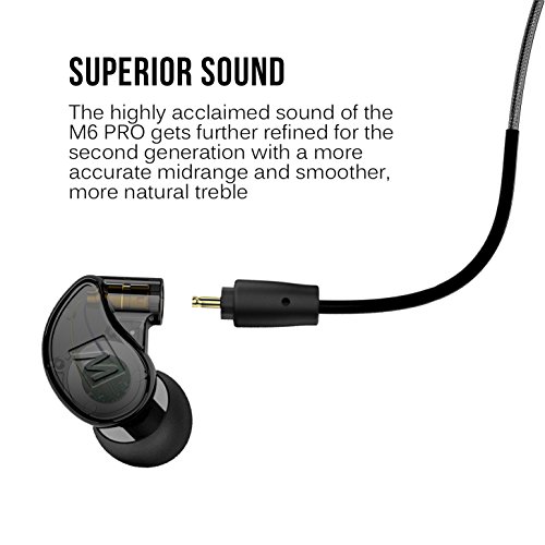 MEE audio M6 PRO In Ear Monitor Headphones for Musicians, 2nd Gen Model With Upgraded Sound, Memory Wire Earhooks & Replaceable Cables, Noise Isolating Professional Earbuds, 2 Cords Included (Black)