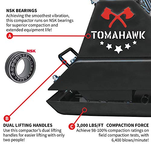 Tomahawk 5.5 HP Honda Vibratory Plate Compactor Tamper for Ground, Gravel, Dirt, Asphalt, Compaction GX160 Engine