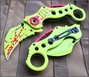 tactical spring assisted neon green karambit knife pocket clip - 5" closed by protactical'us