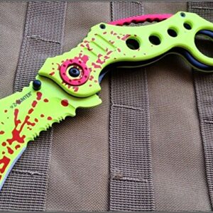 TACTICAL SPRING ASSISTED NEON GREEN KARAMBIT KNIFE POCKET CLIP - 5" CLOSED by ProTactical'US