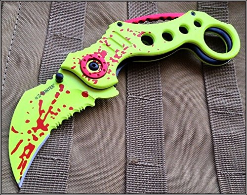 TACTICAL SPRING ASSISTED NEON GREEN KARAMBIT KNIFE POCKET CLIP - 5" CLOSED by ProTactical'US