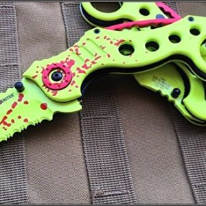 TACTICAL SPRING ASSISTED NEON GREEN KARAMBIT KNIFE POCKET CLIP - 5" CLOSED by ProTactical'US