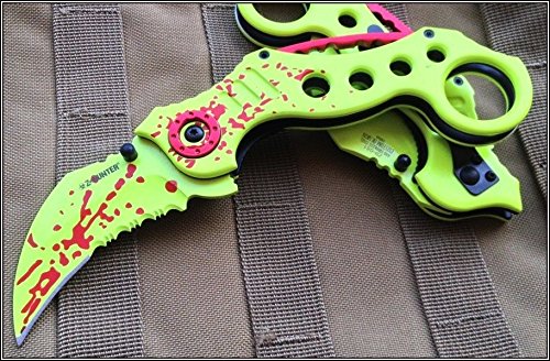 TACTICAL SPRING ASSISTED NEON GREEN KARAMBIT KNIFE POCKET CLIP - 5" CLOSED by ProTactical'US