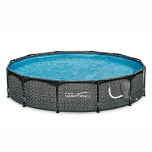 summer waves 12' x 33" outdoor round metal frame above ground swimming pool with skimmer filter pump and filter cartridge, gray wicker