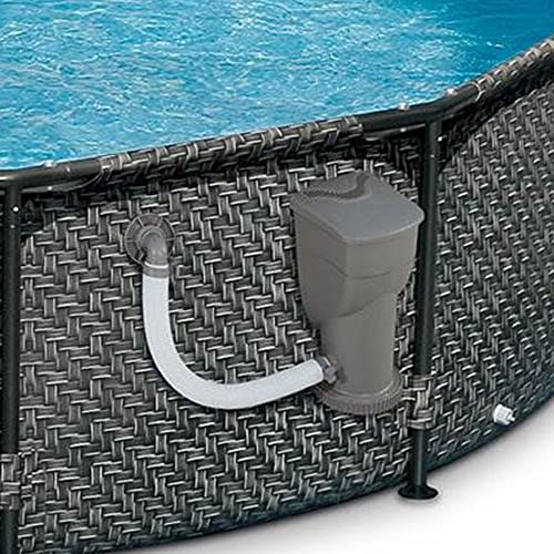 Summer Waves 12' x 33" Outdoor Round Metal Frame Above Ground Swimming Pool with Skimmer Filter Pump and Filter Cartridge, Gray Wicker