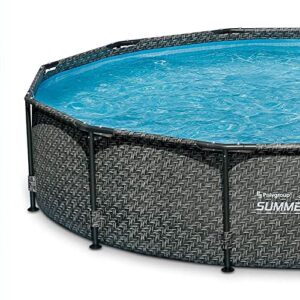 Summer Waves 12' x 33" Outdoor Round Metal Frame Above Ground Swimming Pool with Skimmer Filter Pump and Filter Cartridge, Gray Wicker