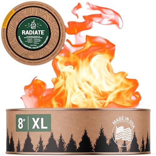 Radiate XL 8" Portable Campfire As Seen On Shark Tank - Up to 5 Hours of Burn Time - Reusable Travel Fire Pit for Camping and Beach - Great Alternative to a Real Fire - Made in USA (Eucalyptus Scent)