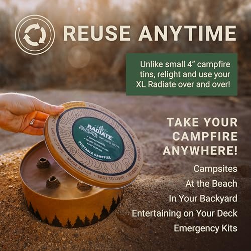 Radiate XL 8" Portable Campfire As Seen On Shark Tank - Up to 5 Hours of Burn Time - Reusable Travel Fire Pit for Camping and Beach - Great Alternative to a Real Fire - Made in USA (Eucalyptus Scent)